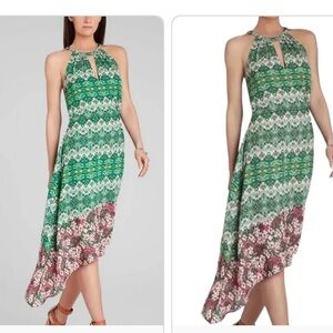 BCBGMazAzria Keelie Floral Midi Dress Sleeveless Halter High Low Flowy L N